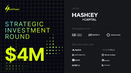 HashPower Secures $4 Million Strategic Investment from HashKey Capital, FBG Capital, Hailstone Labs, and DePIN X Capital to Accelerate Decentralized Mining, Staking, and AI Infrastructure